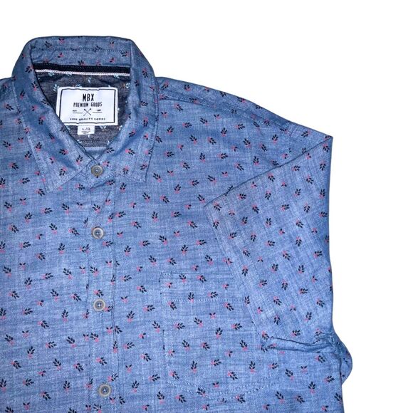 MBX Womens L Blue Summer Shirt Casual Short Sleeve Button Up Pattern Camp Party - Picture 4 of 10